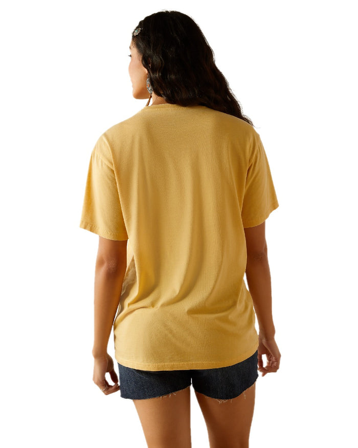 Rattan coloured Ariat Womens Darlin Rose T-Shirt on white background #colour_rattan