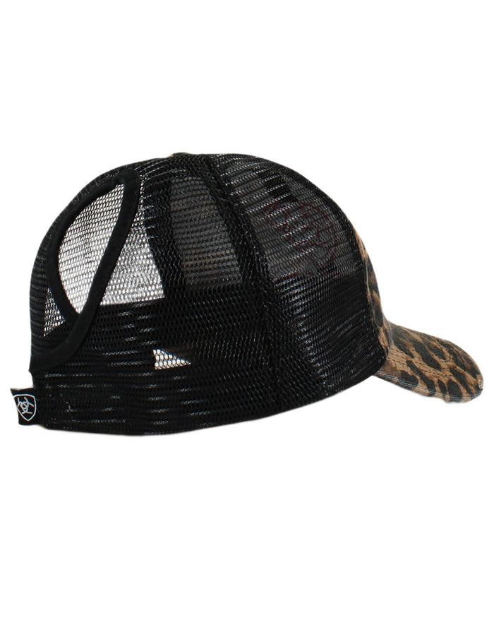 Black coloured Ariat Womens Embossed Logo Cheetah Print Cap on white background #colour_black