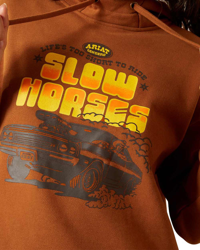 Glazed Ginger Coloured Ariat Womens Essential Sendero Slow Horses Hoodie on white background #colour_glazed-ginger