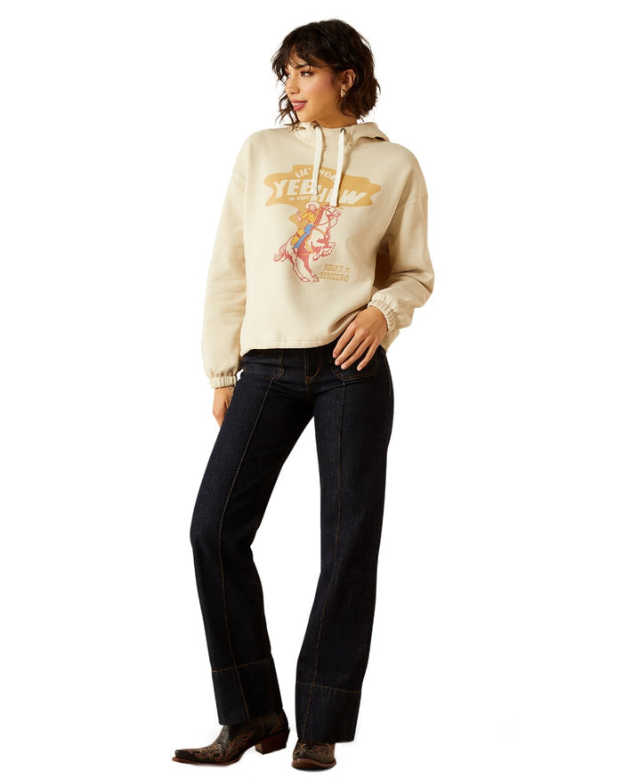 Oyster Grey Coloured Ariat Womens Essential Sendero Yeehaw Hoodie on white background #colour_oyster-grey