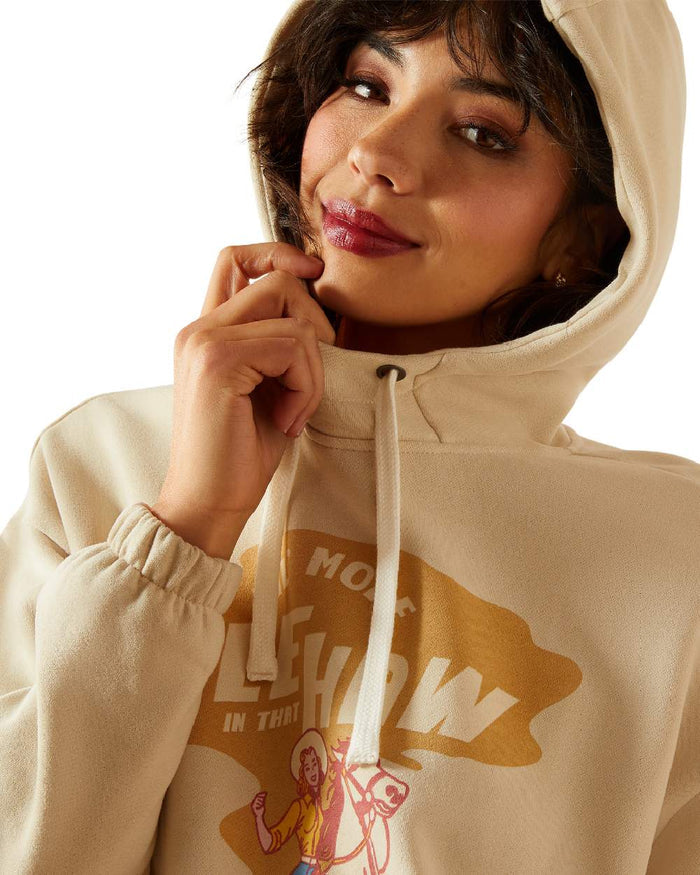 Oyster Grey Coloured Ariat Womens Essential Sendero Yeehaw Hoodie on white background #colour_oyster-grey