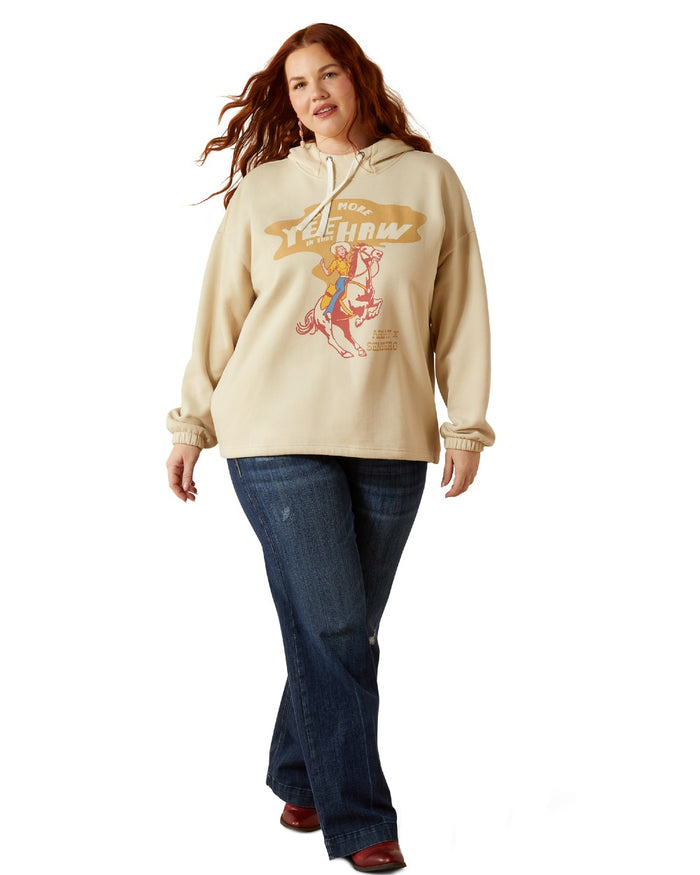 Oyster Grey Coloured Ariat Womens Essential Sendero Yeehaw Hoodie on white background #colour_oyster-grey