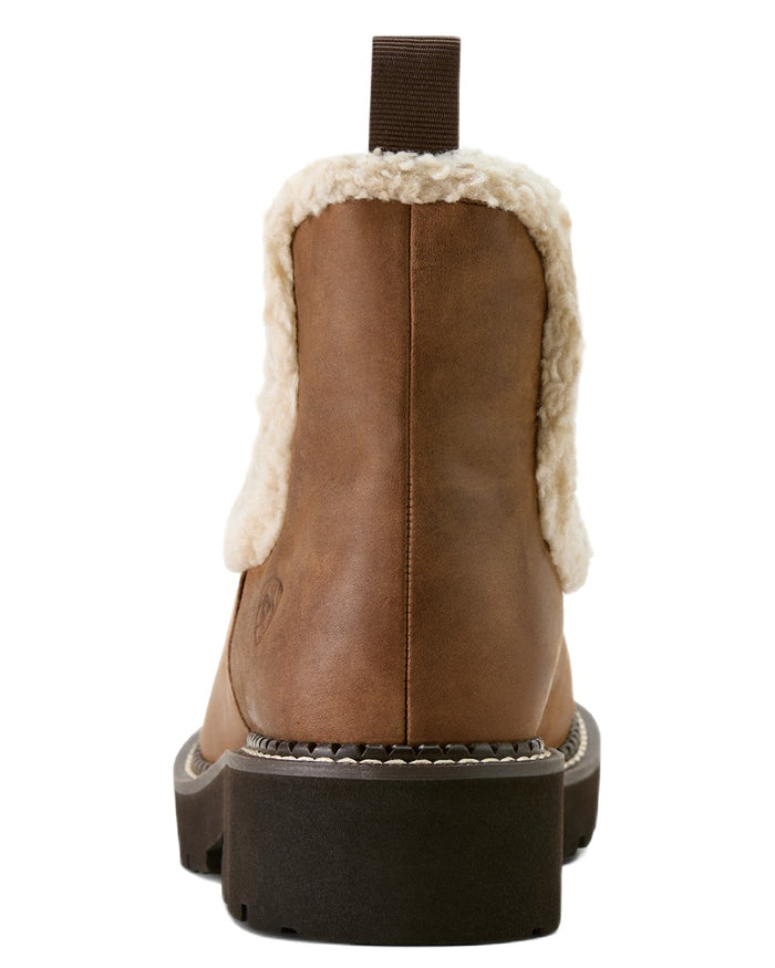 Distressed Brown coloured Ariat Womens Fatbaby Chelsea Cozy Western Boots on white background #colour_distressed-brown