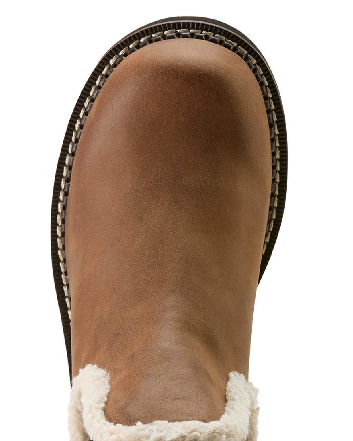 Distressed Brown coloured Ariat Womens Fatbaby Chelsea Cozy Western Boots on white background #colour_distressed-brown