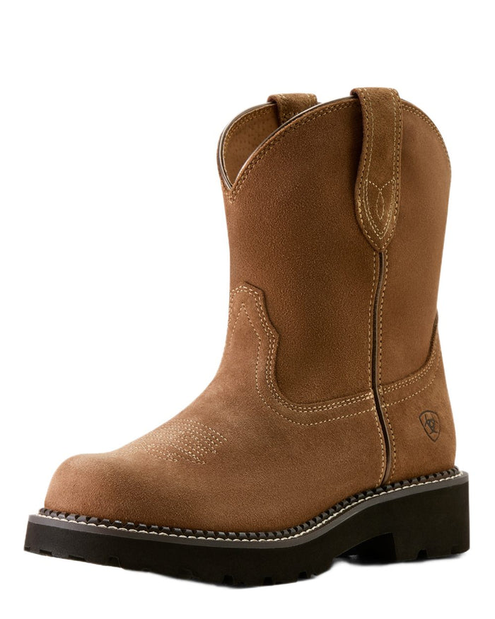 Crushed Peanut coloured Ariat Womens Fatbaby Slouch Western Boots on white background #colour_crushed-peanut