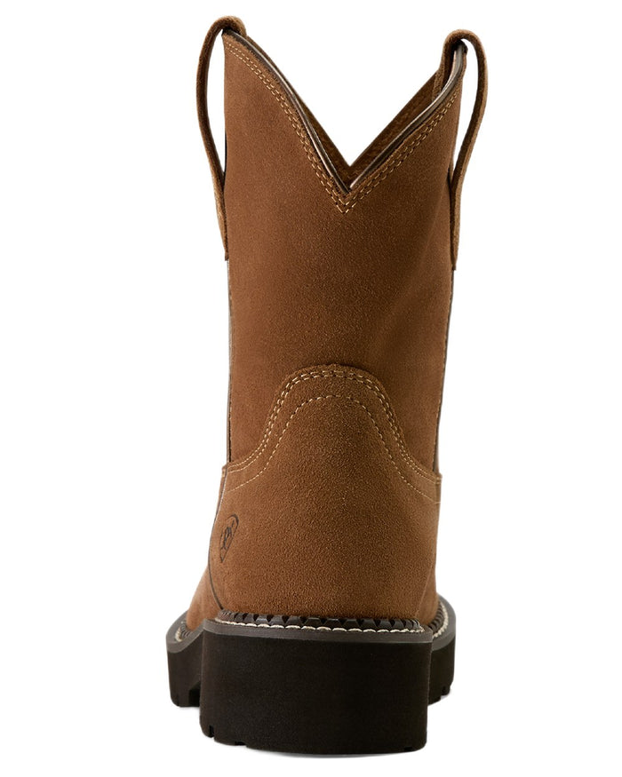 Crushed Peanut coloured Ariat Womens Fatbaby Slouch Western Boots on white background #colour_crushed-peanut