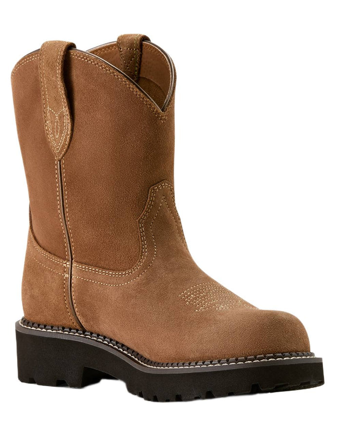 Crushed Peanut coloured Ariat Womens Fatbaby Slouch Western Boots on white background #colour_crushed-peanut