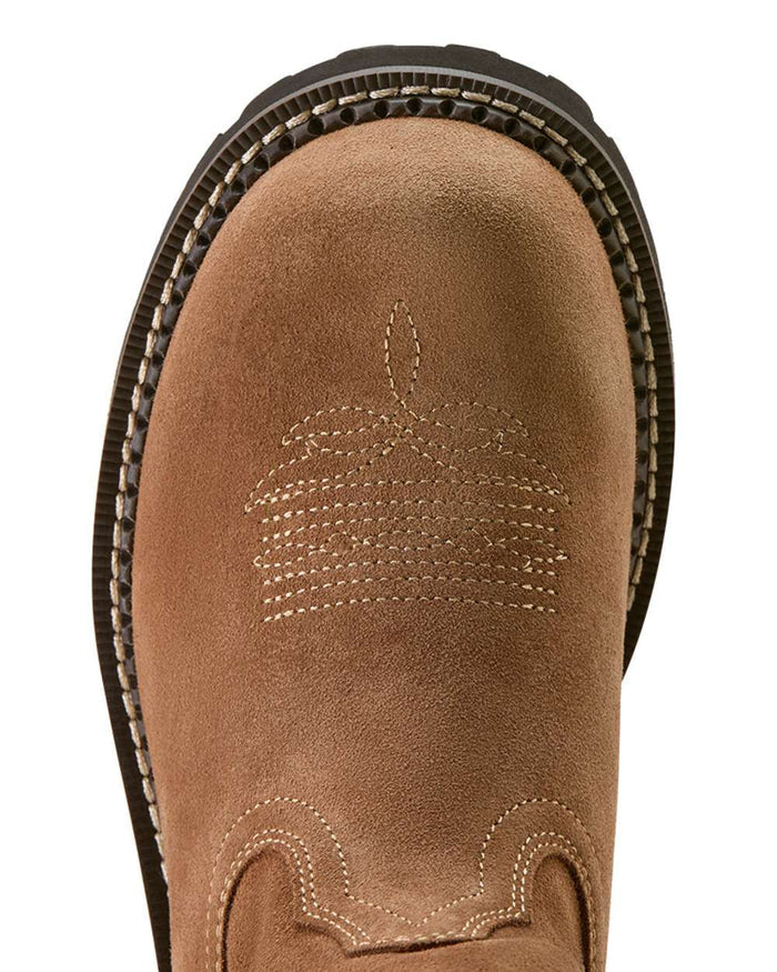 Crushed Peanut coloured Ariat Womens Fatbaby Slouch Western Boots on white background #colour_crushed-peanut
