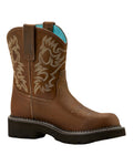 Sassy Brown coloured Ariat Womens Fatbaby Western Boots on white background #colour_sassy-brown