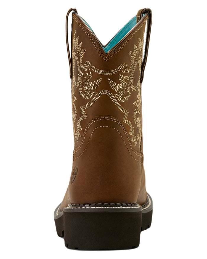 Sassy Brown coloured Ariat Womens Fatbaby Western Boots on white background #colour_sassy-brown