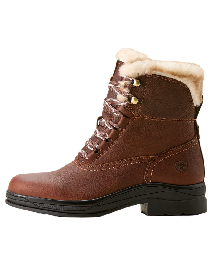Dark Brown coloured Ariat Womens Harper Sherpa Waterproof Boots on white background #colour_dark-brown