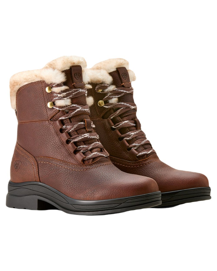 Dark Brown coloured Ariat Womens Harper Sherpa Waterproof Boots on white background #colour_dark-brown