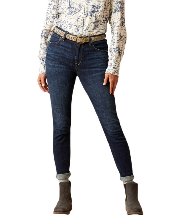 Puerto Rico Coloured Ariat Womens High Rise Bridle Skinny Jeans On A White Background #colour_puerto-rico