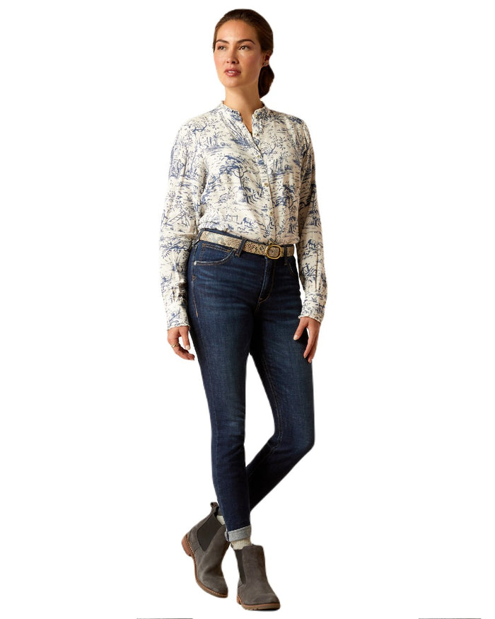 Puerto Rico Coloured Ariat Womens High Rise Bridle Skinny Jeans On A White Background #colour_puerto-rico