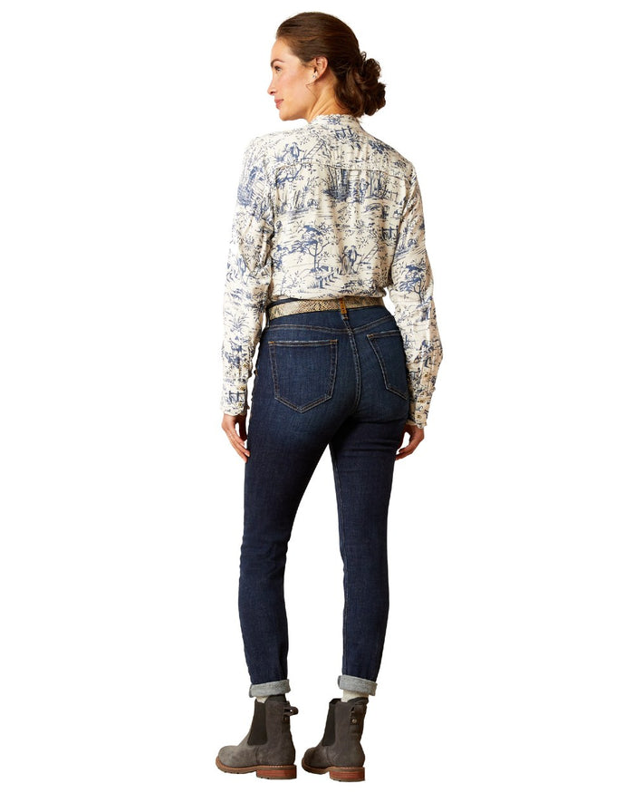 Puerto Rico Coloured Ariat Womens High Rise Bridle Skinny Jeans On A White Background #colour_puerto-rico