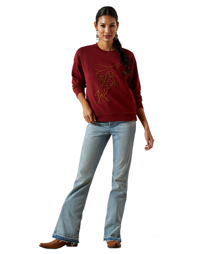 Cabernet Coloured Ariat Womens Lasso Sweatshirt on white background #colour_cabernet