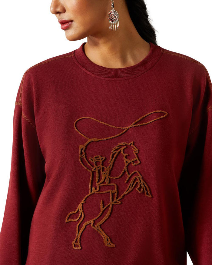 Cabernet Coloured Ariat Womens Lasso Sweatshirt on white background #colour_cabernet