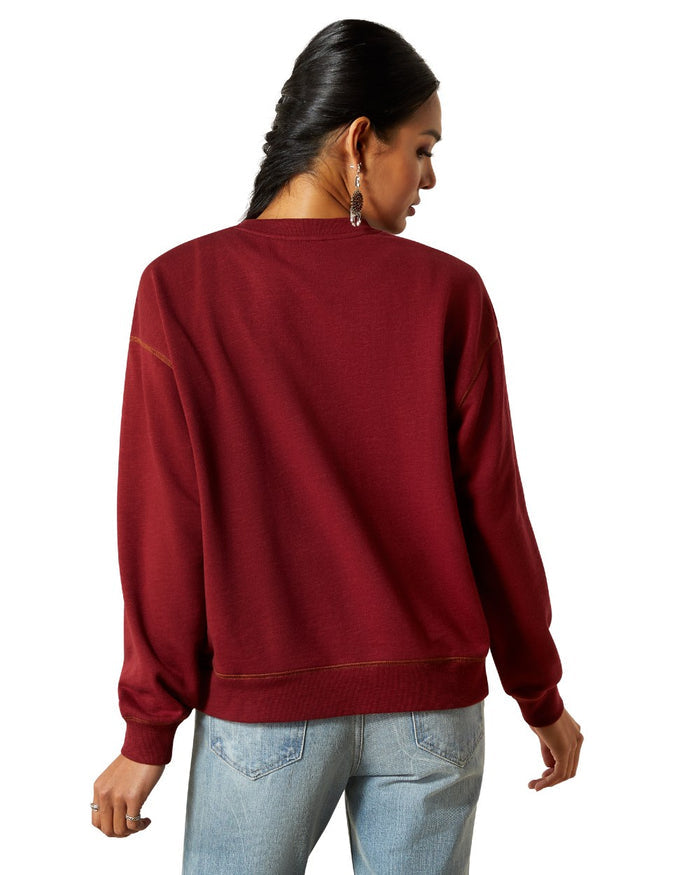 Cabernet Coloured Ariat Womens Lasso Sweatshirt on white background #colour_cabernet
