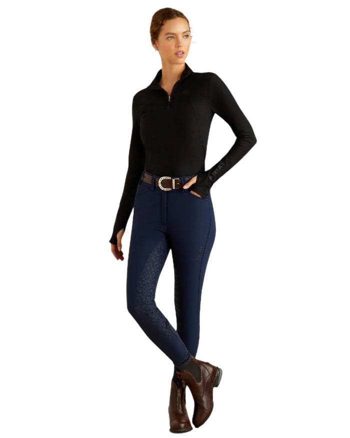 Black Coloured Ariat Womens Lowell 3.0 Quarter Zip Baselayer on white background #colour_black