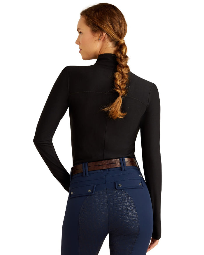Black Coloured Ariat Womens Lowell 3.0 Quarter Zip Baselayer on white background #colour_black