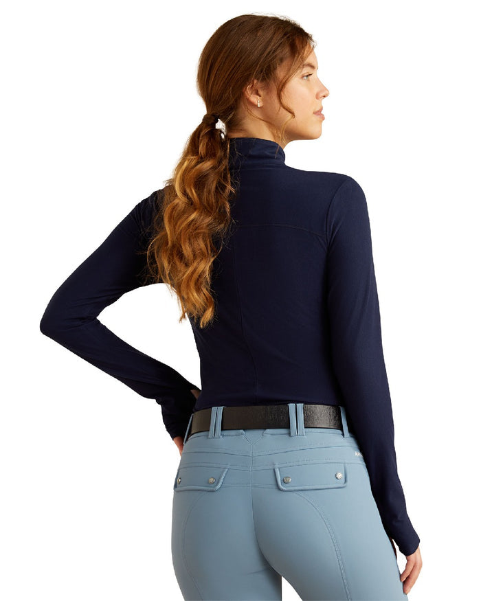 Navy Eclipse Coloured Ariat Womens Lowell 3.0 Quarter Zip Baselayer on white background #colour_navy-eclipse