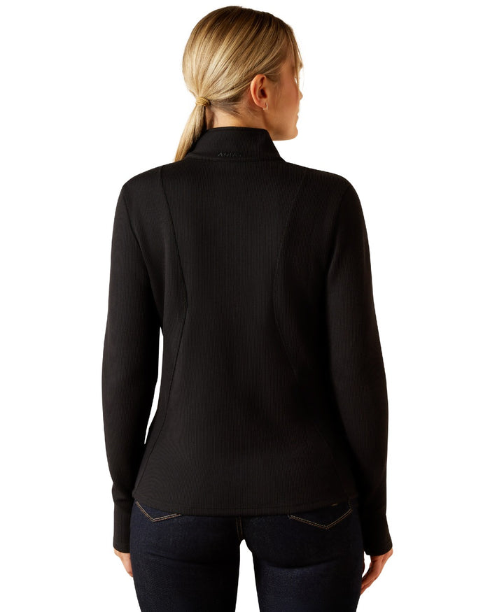 Black Coloured Ariat Womens Lucent Quarter Zip Baselayer on white background #colour_black