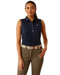 Navy Eclipse coloured Ariat Womens Prix 3.0 Sleeveless Polo Shirt on white background #colour_navy-eclipse