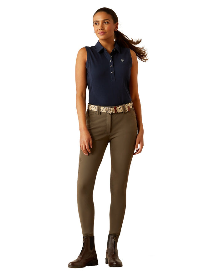 Navy Eclipse coloured Ariat Womens Prix 3.0 Sleeveless Polo Shirt on white background #colour_navy-eclipse