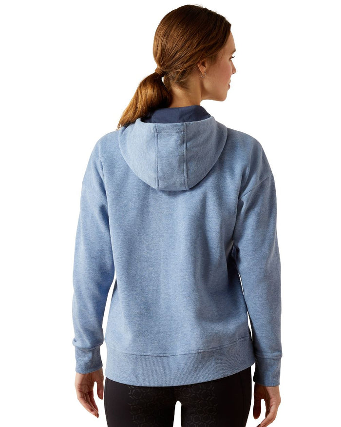 China Blue Heather Coloured Ariat Womens Rabere 2.0 Hoodie on white background #colour_china-blue-heather
