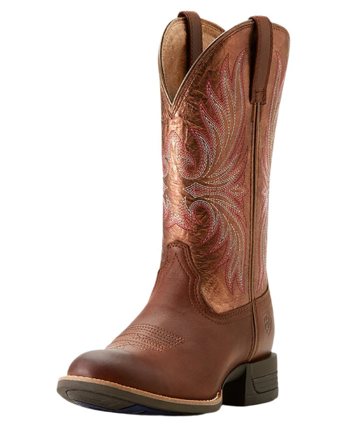 Sienna Saddle Coloured Ariat Womens Ranahan Western Boot on white background #colour_sienna-saddle