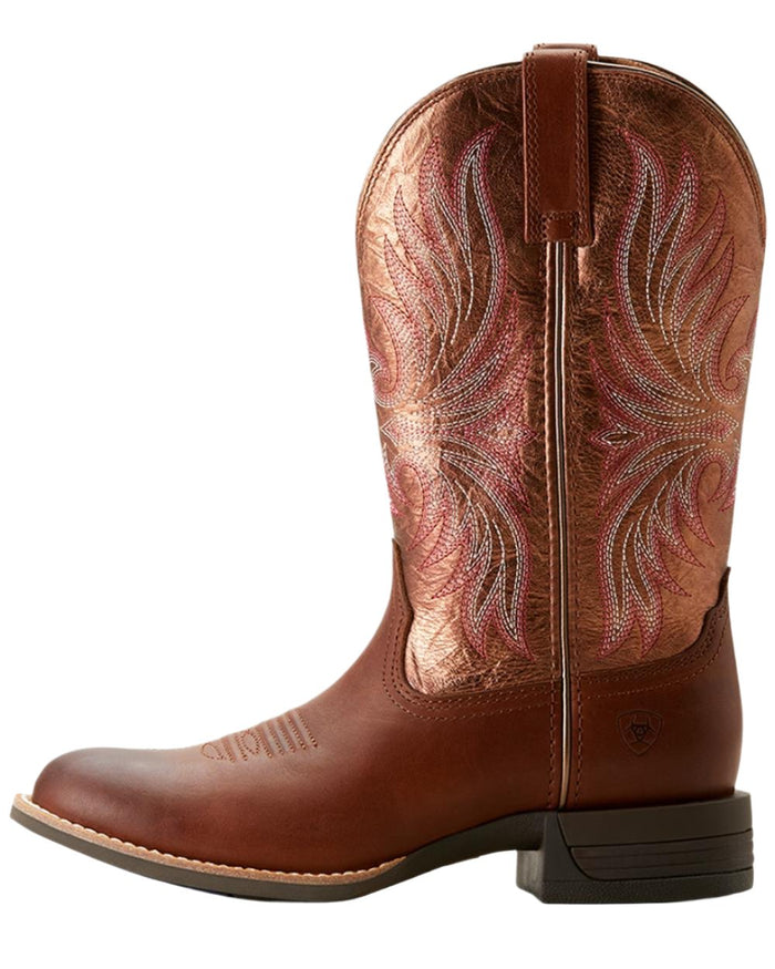 Sienna Saddle Coloured Ariat Womens Ranahan Western Boot on white background #colour_sienna-saddle