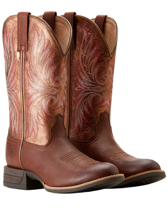 Sienna Saddle Coloured Ariat Womens Ranahan Western Boot on white background #colour_sienna-saddle