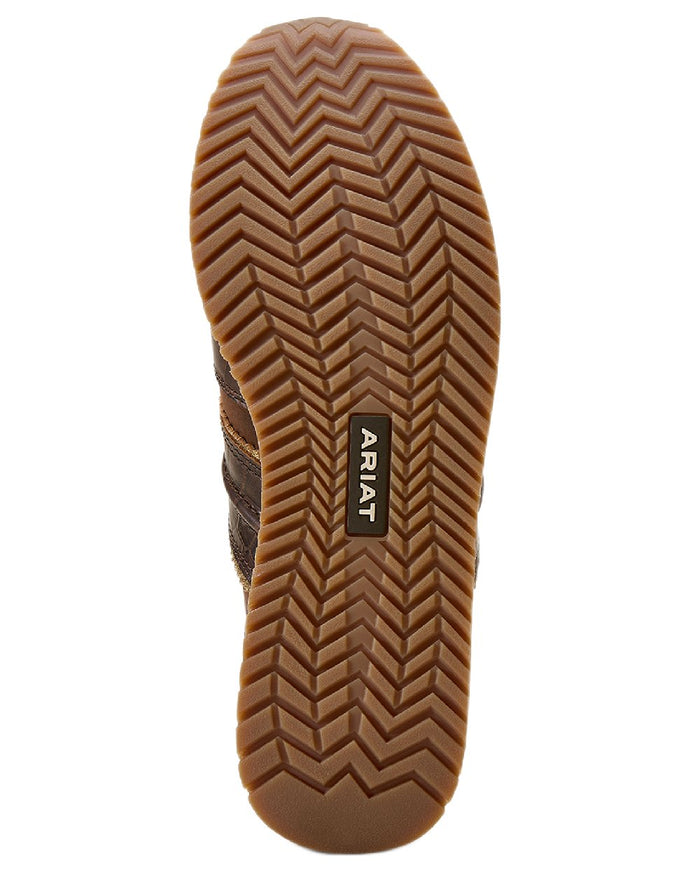 Aged Tan coloured Ariat Womens Ranch Runner Shoes on white background #colour_aged-tan