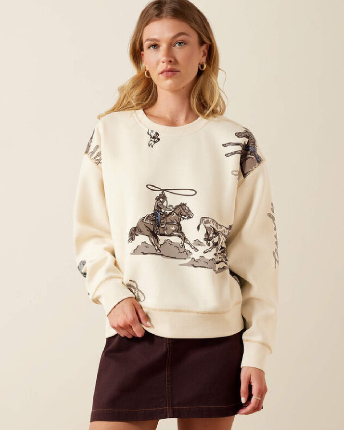 Yellow coloured Ariat Rancher Sweatshirt on beige background #colour_parchment