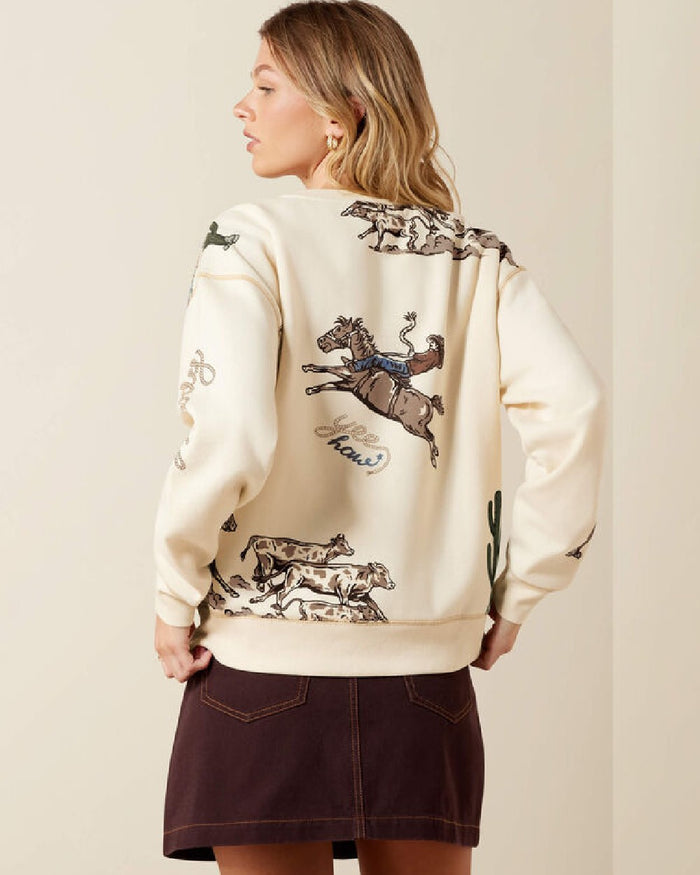 Yellow coloured Ariat Rancher Sweatshirt on beige background #colour_parchment