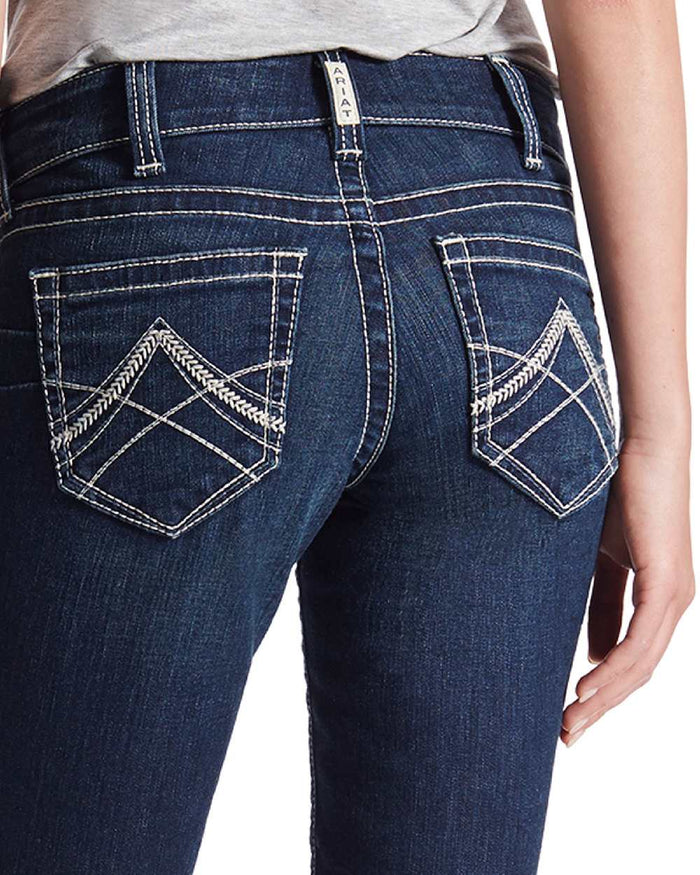 Ocean Coloured Ariat Womens Real Mid Rise Icon Stackable Straight Leg Jeans on white background #colour_ocean