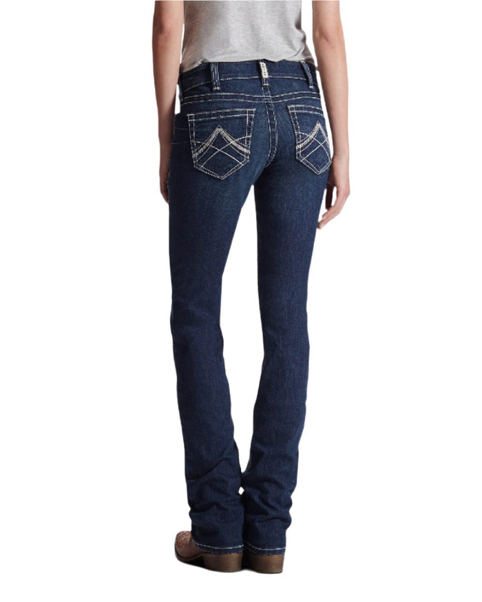 Ocean Coloured Ariat Womens Real Mid Rise Icon Stackable Straight Leg Jeans on white background #colour_ocean