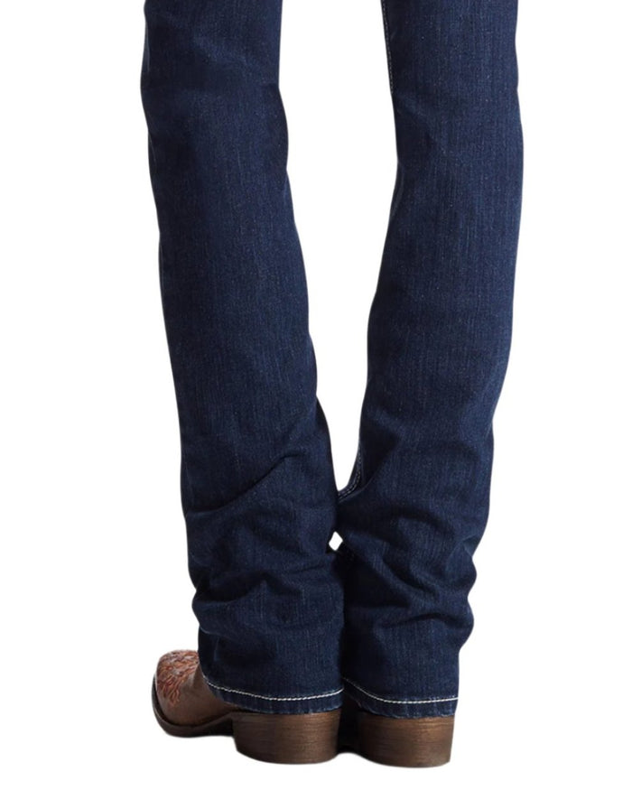Ocean Coloured Ariat Womens Real Mid Rise Icon Stackable Straight Leg Jeans on white background #colour_ocean