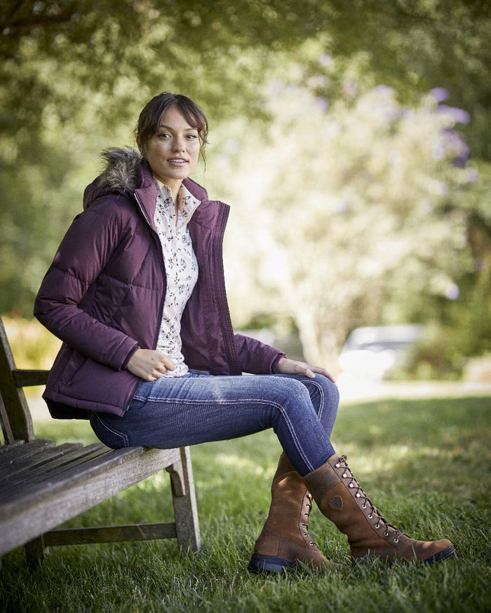 Celestial Coloured Ariat Womens Real Mid Rise Outseam Ella Skinny Jean on park background #colour_celestial