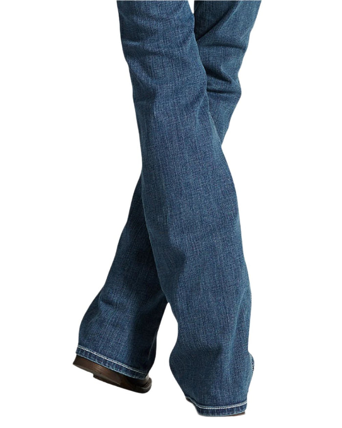 Rainstorm Coloured Ariat Womens Real Mid Rise Stretch Whipstitch Boot Cut Jeans on white background #colour_rainstorm