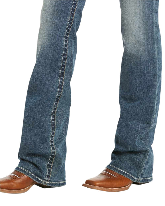 Rainstorm Coloured Ariat Womens Real Mid Rise Stretch Whipstitch Boot Cut Jeans on white background #colour_rainstorm
