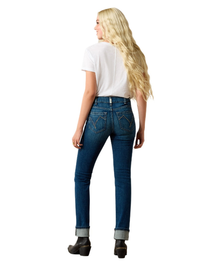Mackenzie coloured Ariat Womens Real Perfect Rise Abby Straight Jeans on white background #colour_mackenzie