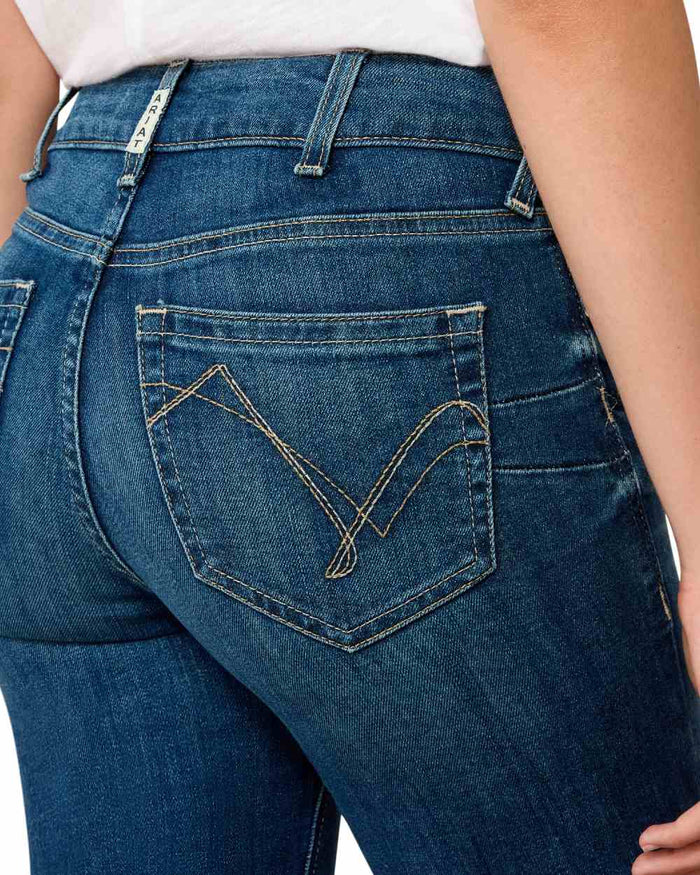 Mackenzie coloured Ariat Womens Real Perfect Rise Abby Straight Jeans on white background #colour_mackenzie