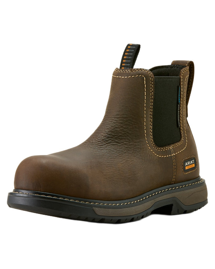 Dark Brown coloured Ariat Womens Riveter Chelsea Waterproof Composite Toe Work Boots on white background #colour_dark-brown