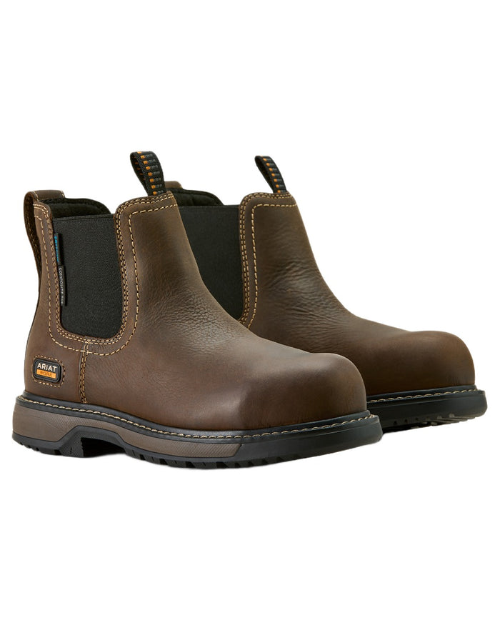 Dark Brown coloured Ariat Womens Riveter Chelsea Waterproof Composite Toe Work Boots on white background #colour_dark-brown