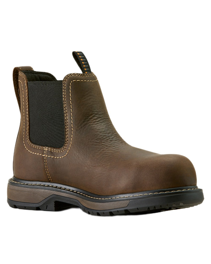 Dark Brown coloured Ariat Womens Riveter Chelsea Waterproof Composite Toe Work Boots on white background #colour_dark-brown