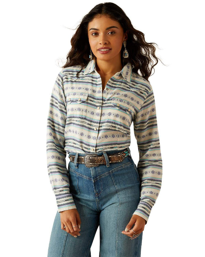 Geo Stream Serape Jacquard coloured Ariat Womens Seaside Shirt on white background #colour_geo-stream-serape-jacquard