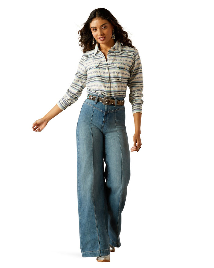 Geo Stream Serape Jacquard coloured Ariat Womens Seaside Shirt on white background #colour_geo-stream-serape-jacquard