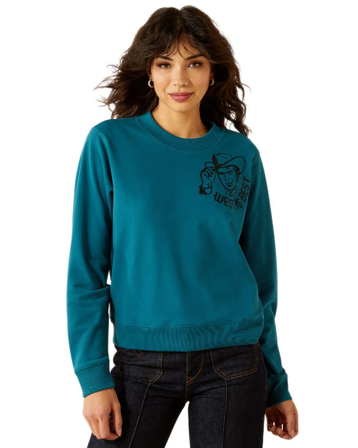 Dragonfly Coloured Ariat Womens Sendero West Is Best Sweatshirt on white background #colour_dragonfly