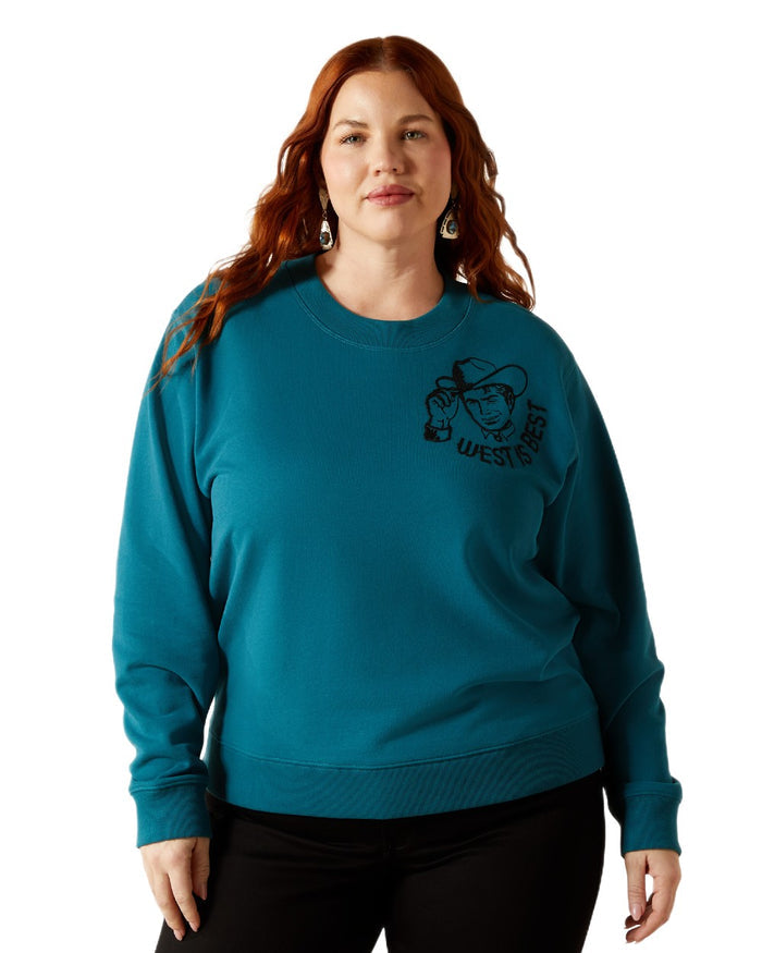 Dragonfly Coloured Ariat Womens Sendero West Is Best Sweatshirt on white background #colour_dragonfly